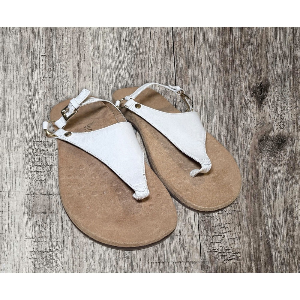 Vionic Sandals Womens 6 White Leather Kirra Supportive T Strap Thong Slingback